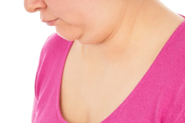Full woman shows the second chin Stock Picture