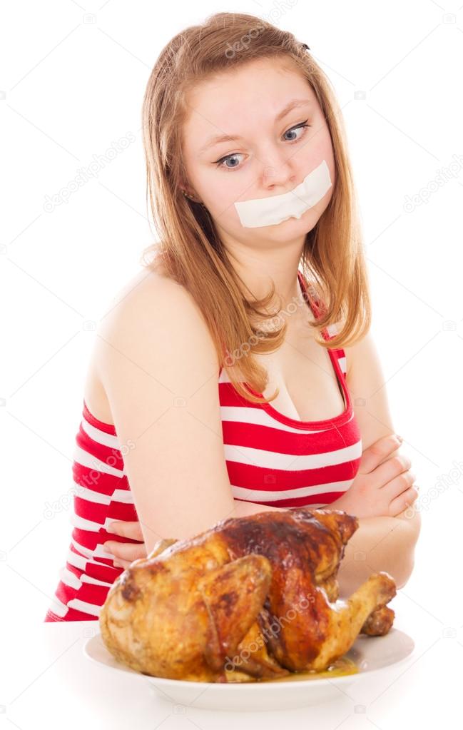 The girl on a diet, and want to eat meat
