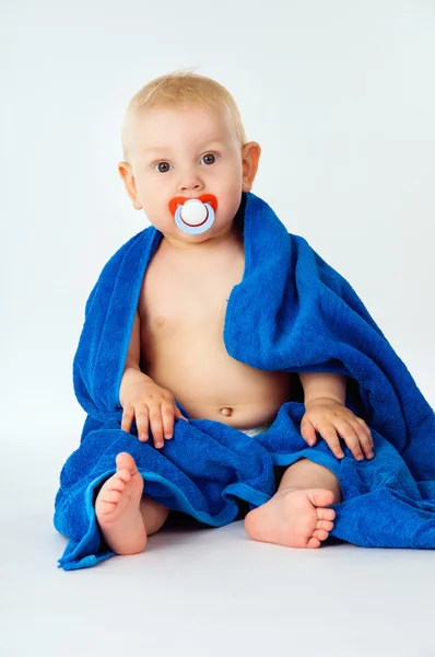 Little baby wrapped bright towel — Stock Photo, Image