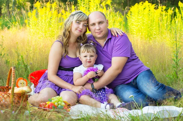 Casal feliz na natureza, piquenique — Fotografia de Stock