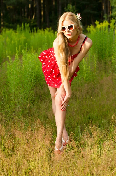 Elegante ragazza si erge sulla natura — Foto Stock