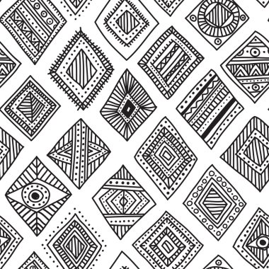 Vektör seamless modeli ile çizilmiş etnik kabile stili rhom