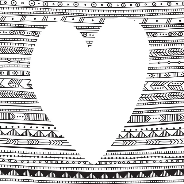 Векторрамка с белым сердцем в стиле этнических племен. — стоковый вектор