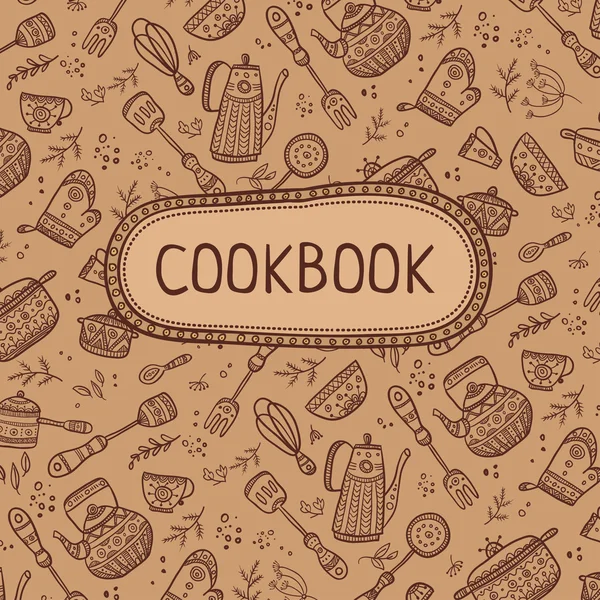 Kuchařka přikryjeme kuchyňských předmětů — Stockový vektor