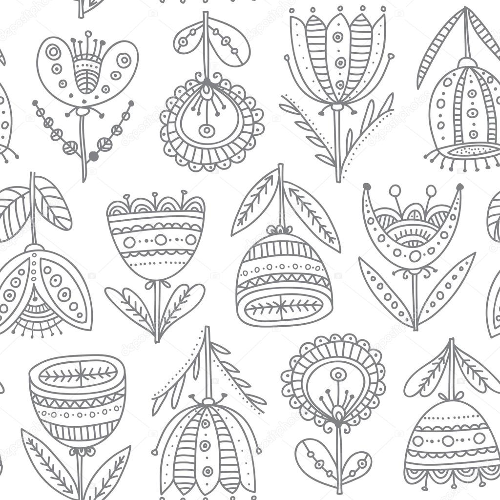 Ethnic style ornamental flowers vector seamless pattern