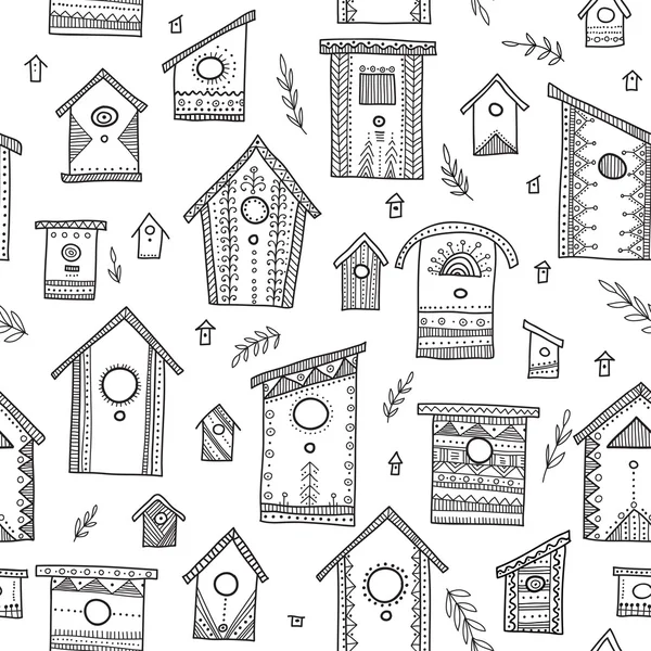 Vector seamless pattern with ethnic bird houses. — Stock Vector