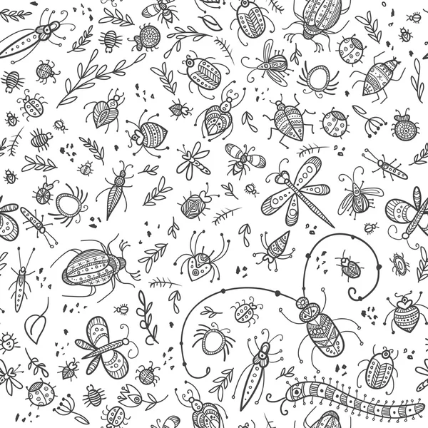 Modèle sans couture vectoriel avec des insectes — Image vectorielle