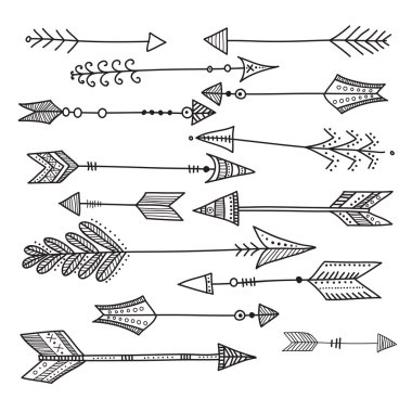 Etnik boho stil okları kümesi.