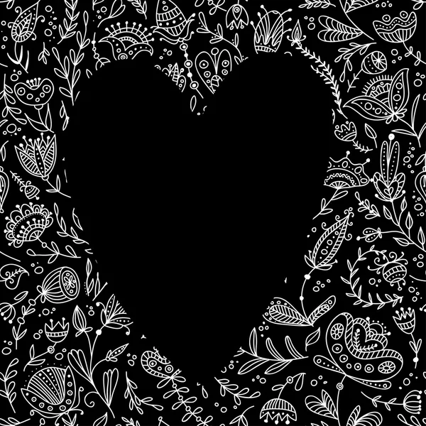 Black heart on the floral background for your text — Stock Vector