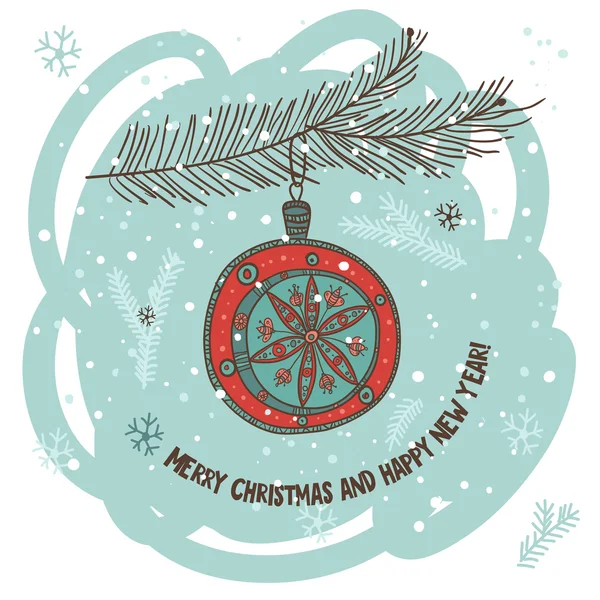 Tarjeta de felicitación de Navidad con chuchería y deseos — Archivo Imágenes Vectoriales