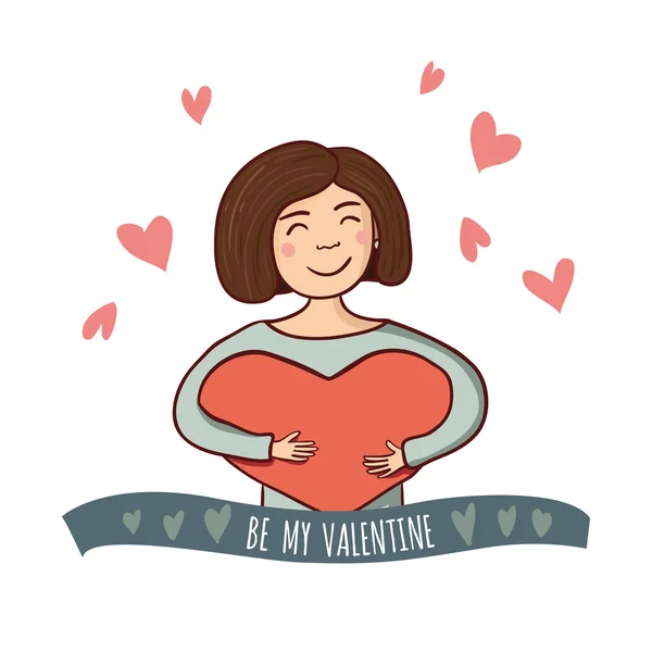 Chica de corazón, sé mi San Valentín — Vector de stock