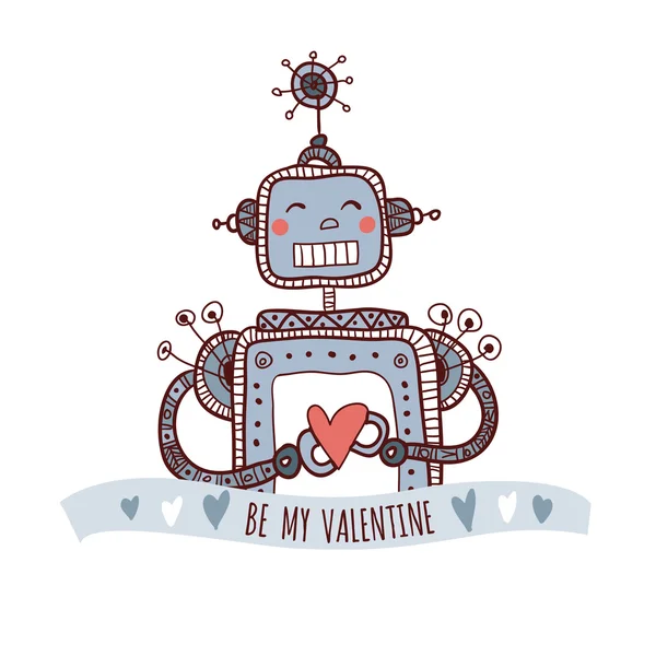 Robot con il cuore, sii il mio San Valentino — Vettoriale Stock