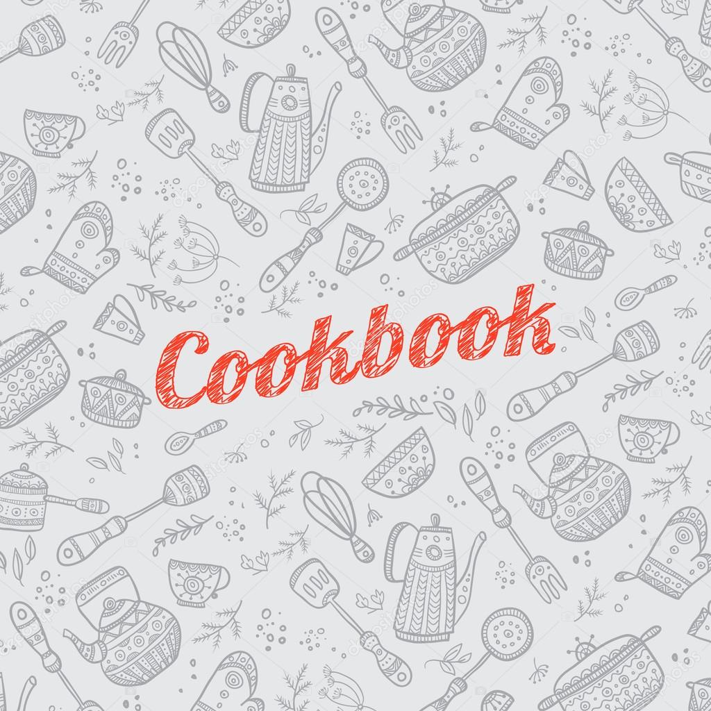 images Cookbook Cover Design Drawing https depositphotos com 75809539 stock illustration cookbook cover with kitchen items html