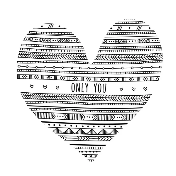 Vector Only You card con cuore etnico tribale in stile ornamentale — Vettoriale Stock