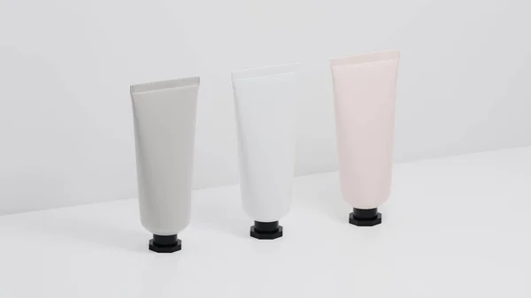 Kreatív minimalista lövés kozmetikai csomagolás műanyag mock up. Mock-up a márkázáshoz és a címkézéshez. 3D renderelés Stock Kép
