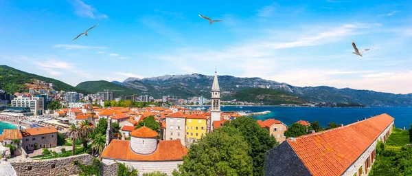 Budva Luchtfoto Panorama Oude Stad Montenegro — Stockfoto