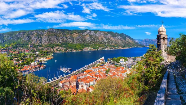 Baía Kotor Igreja Nossa Senhora Dos Remédios Telhados Cidade Velha — Fotografia de Stock