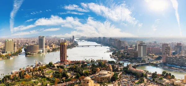 Cairo central panorama from the Tower, view on the Nile, Buildings and bridge, Egypt — стокове фото