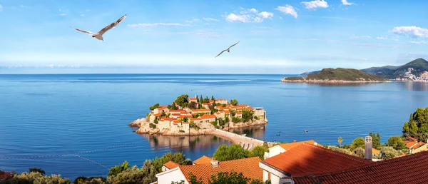 Ilhota Sveti Stefan Maravilhoso Panorama Riviera Budva Montenegro — Fotografia de Stock