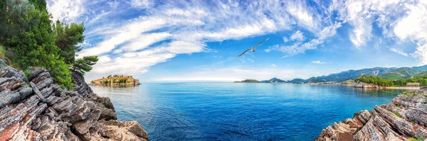 Ostrov Sveti Stefan Nádherný Výhled Skály Budva Černá Hora — Stock fotografie