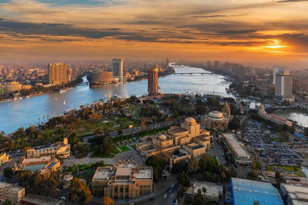 Piękny Widok Wyspę Gezira Nad Nilu Kairze Zachodzie Słońca Panorama — Zdjęcie stockowe