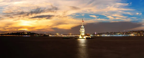 Jomfruens Eller Leander Tower Istanbul Panorama Solnedgang Udsigt - Stock-foto