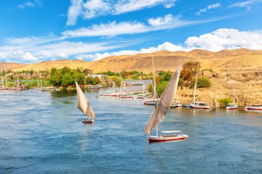 Nil manzarası, Aswan, Mısır 'ın dostları ve bankaları