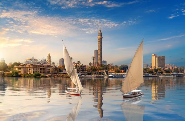 Каїр Центрі Мальовничий Краєвид Ніл Вітрильники Єгипет — стокове фото