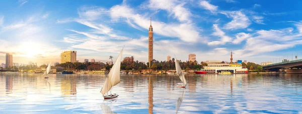 Panorama Cairo Nilen Med Sejlbåde Gezira Udsigt Egypten - Stock-foto