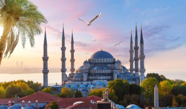 Sultanahmet veya Günbatımında Mavi Cami, İstanbul view, Türkiye