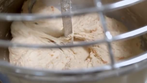 Ζυμαρικά Για Ψωμί Αποξηραμένα Βερίκοκα Αναμειγνύεται Μηχανή Ζύμης Ταινίες Κάμερας — Αρχείο Βίντεο