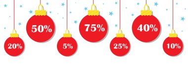 Noel 'den ya da yeni yıldan önce indirimli Noel baloları, iş ve mağaza reklamları. Tüm elementler izole ve düzenlenebilir..