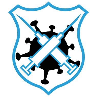 Koronavirüs, şırınga, aşı kampanyası ve tedaviye karşı bir aşının vektör çizimi. Tüm elementler izole edildi.