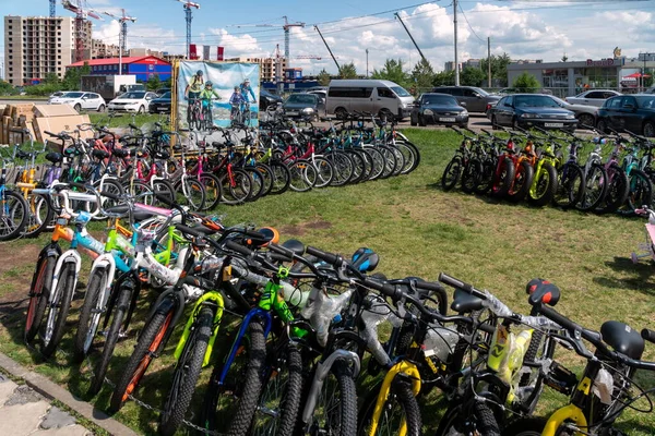 Krasnoyarsk Krasnoyarsk Region July 2021 Different Bicycles Displayed Sale Rent — Stock Photo, Image