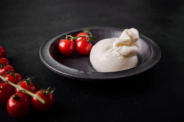 İtalyan burrata peyniri ve bir dal vişneli domates.
