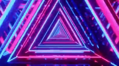 Popüler neon ışıklı, mavi ve pembe yansıtıcı ışıklandırmalı üçgen tünel.