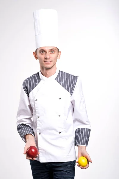 Мода Молодой Повар Мужчина Повар Пекарь Мужчина Белой Форме Рубашку — стоковое фото