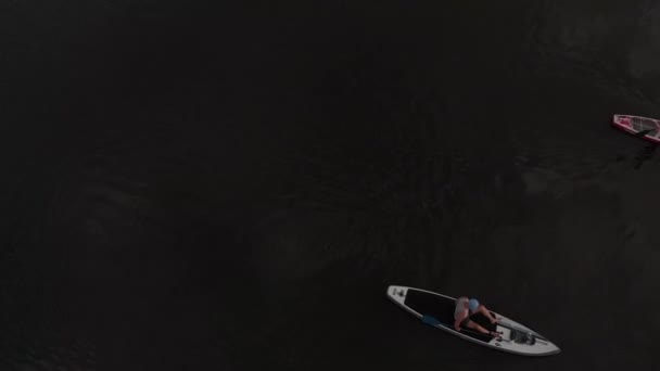 Top View Tourists Lake Sup Boards Beautiful Clear Water People — Stock Video