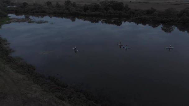 Top View Tourists Lake Sup Boards Beautiful Clear Water People — Stock Video