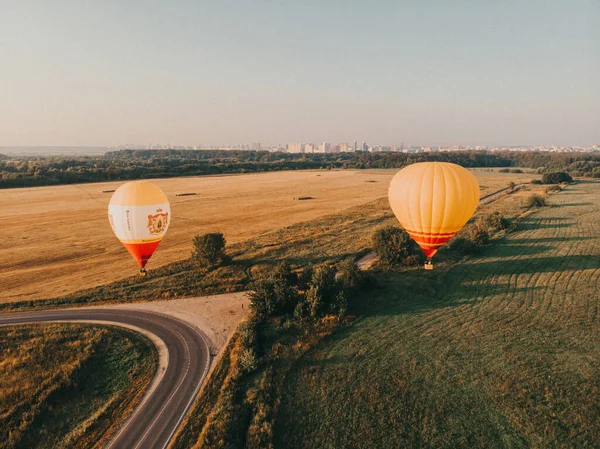 High Altitude Aerial Drone Wide View Collection Hot Air Balloons — Stock Photo, Image