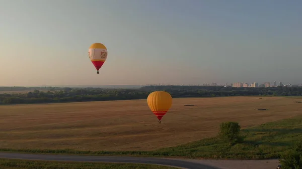 High Altitude Aerial Drone Wide View Collection Hot Air Balloons — Stock Photo, Image