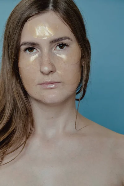 Γυναίκα Μπαλώματα Στα Μάτια Φροντίδα Του Δέρματος Γυναικεία Ομορφιά Υγιεινή — Φωτογραφία Αρχείου