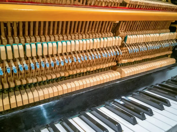 Dentro Del Piano Viejo Antes Afinar Tiro Cerca — Foto de Stock