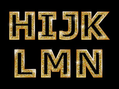 Altın parlak harfler H, ı, J, K, L, M, N