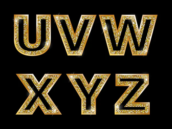 Letras doradas brillantes U, V, W, X, Y, Z — Vector de stock