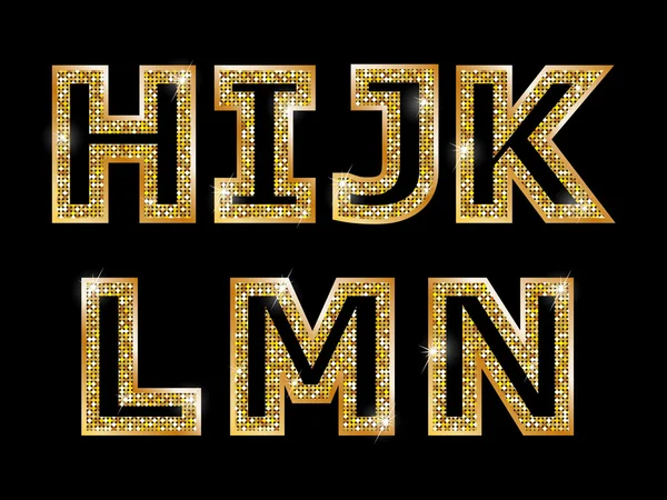 Golden shiny letters H, I, J, K, L, M, N — Stock Vector