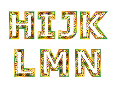 Renkli parlak harfler H, ı, J, K, L, M, N
