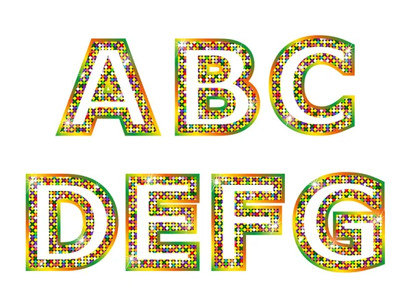 다채로운 반짝 편지 A, B, C, D, E, F, G — 스톡 벡터