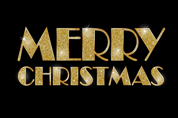 Merry Christmas. Vector golden text on black background — Stock Vector