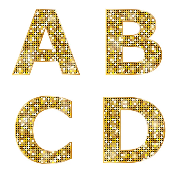 Lettere metalliche argento lucido A, B, C, D — Vettoriale Stock